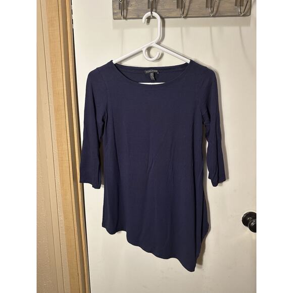 Eileen Fisher Asymmetrical 3/4 Sleeve Tunic T-Shirt Crew Neck Blue Size XXS TTP - Picture 2 of 12